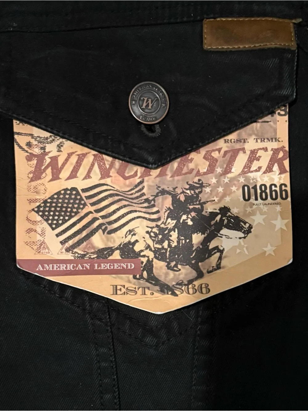 Winchester Co Black Jean Biker Vest Jacket Denim Size L Rare Unique-MSRP $78 New